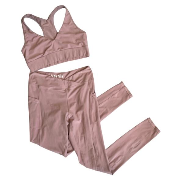 Wolven Crossover Front Pocket Leggings Size Large (Mauve Pink) - Picture 7 of 7